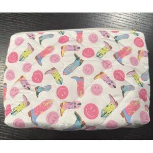 Western Gift Women Cowboy Boots Idea Zipper Pouch Bag Cosmetic Bag Smiley Face
